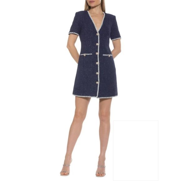 NEW Alexia Admor Size 8 Tweed Sheath Dress - Navy - Picture 1 of 4